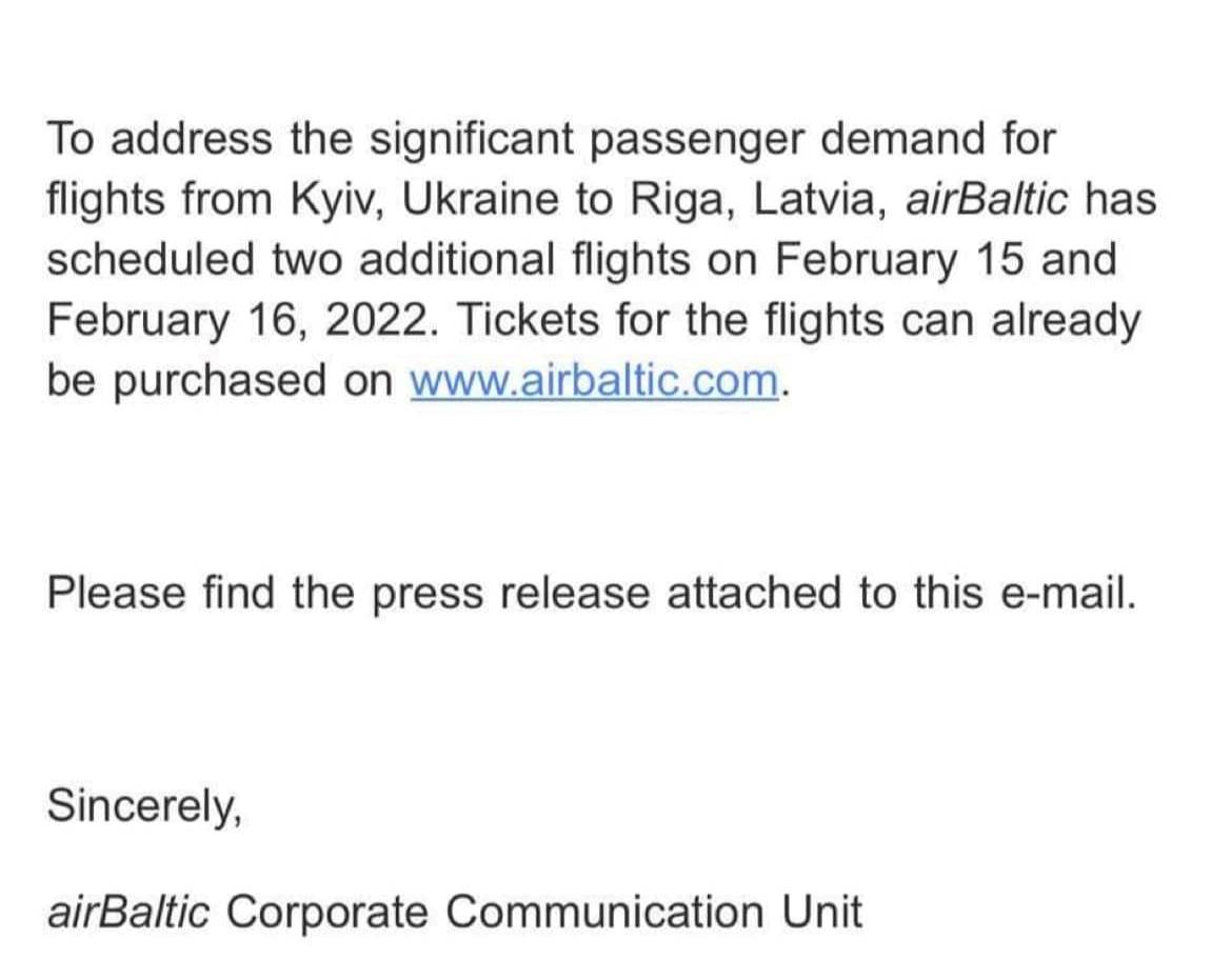 &quot;Значний попит&quot;: airBaltic оголосила про додаткові рейси з України